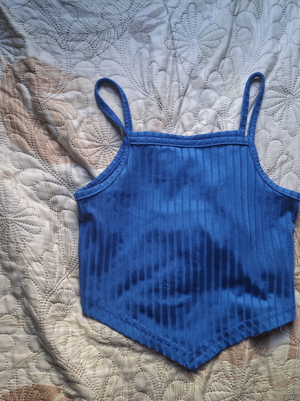 Blue Ribbed Spaghetti-Strap Kids One-Piece